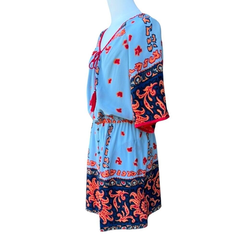 Silk Boho Tassel Dress by Tracy Reese | Blue Orange Paisley Peasant Size Small - Picture 4 of 10